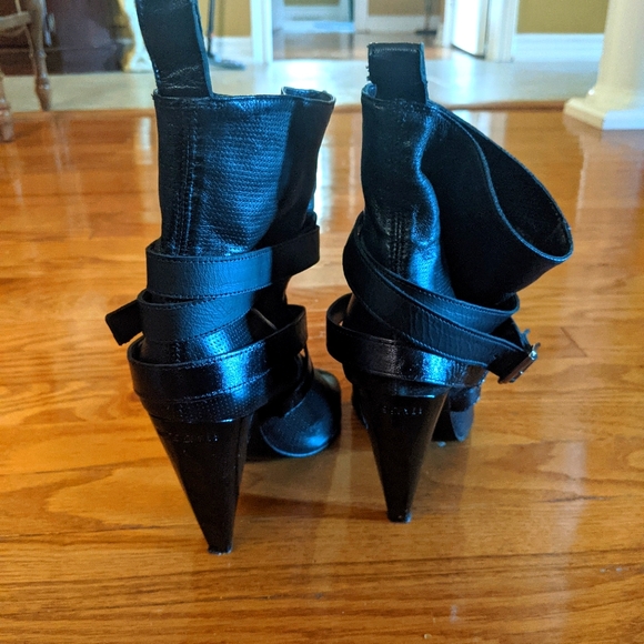 Miss Sixty Ankle Peep Toe Boots Black Slip On - Picture 6 of 7